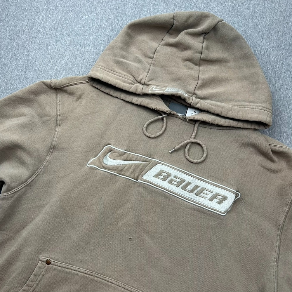 VTG Nike Bauer Hockey Hoodie Sweatshirt Mens Medium Thrashed Distressed‎ *HOLES*